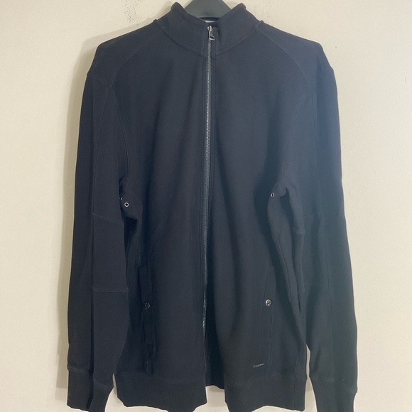 Calvin Klein Jeans Black Waffle Knit  Full Zip Jacket Sweater Men's Size Large - Picture 2 of 8